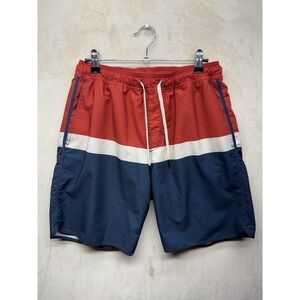 Fair Harbor The Anchor Swim Trunks Mens S Red Navy White Colorblock Lined Shorts